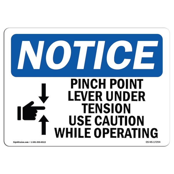 OSHA Sign, Pinch Point Lever Under Tension With Symbol, 18in X 12in Decal, 12" W, 18" L, Landscape